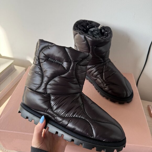 NWt Miu Miu Quilted Boots Black Nylon Padded Drawstring Sz 40 - Picture 5 of 12
